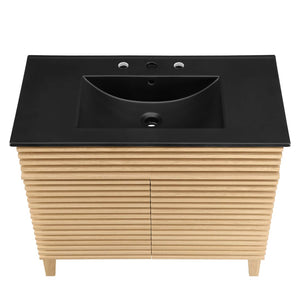 Modway Furniture Render 36" Mid-Century Modern Bathroom Vanity with Integrated Sink and Ample Storage Solutions Oak Black EEI-5396-OAK-BLK