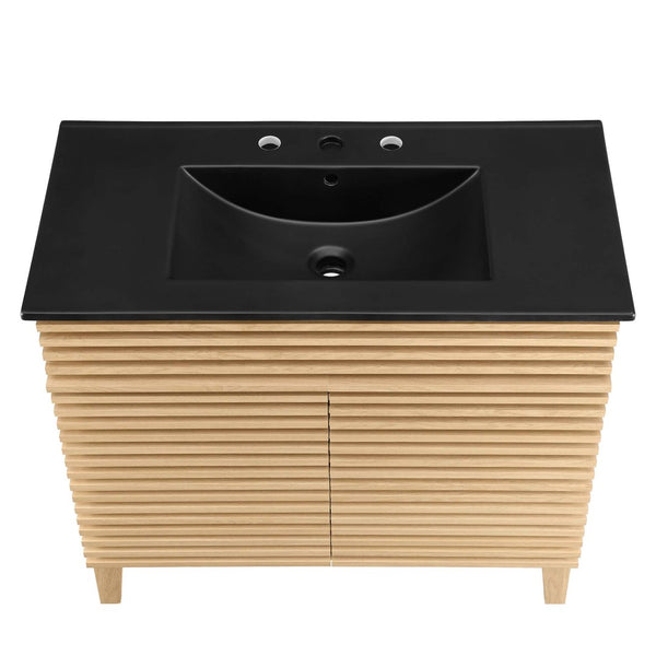 Modway Furniture Render 36" Mid-Century Modern Bathroom Vanity with Integrated Sink and Ample Storage Solutions Oak Black EEI-5396-OAK-BLK