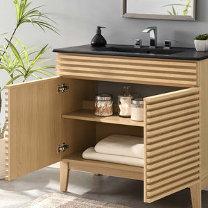 Modway Furniture Render 36" Mid-Century Modern Bathroom Vanity with Integrated Sink and Ample Storage Solutions Oak Black EEI-5396-OAK-BLK