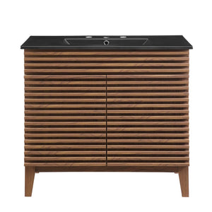 Modway Furniture Render 36" Mid-Century Modern Bathroom Vanity with Integrated Sink and Ample Storage Solutions Walnut Black EEI-5396-WAL-BLK