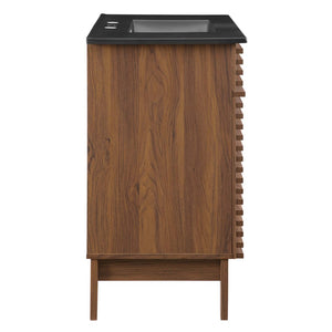 Modway Furniture Render 36" Mid-Century Modern Bathroom Vanity with Integrated Sink and Ample Storage Solutions Walnut Black EEI-5396-WAL-BLK