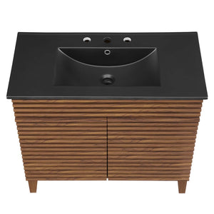 Modway Furniture Render 36" Mid-Century Modern Bathroom Vanity with Integrated Sink and Ample Storage Solutions Walnut Black EEI-5396-WAL-BLK