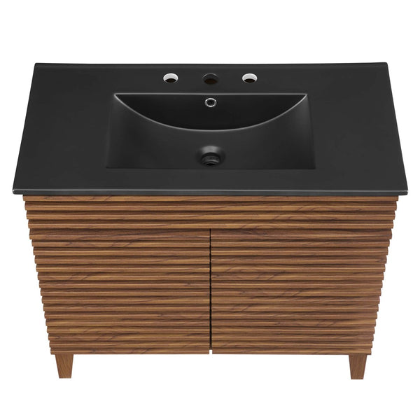 Modway Furniture Render 36" Mid-Century Modern Bathroom Vanity with Integrated Sink and Ample Storage Solutions Walnut Black EEI-5396-WAL-BLK