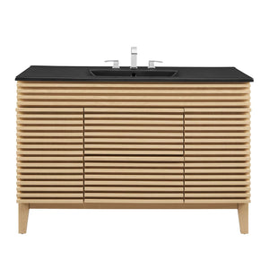 Modway Furniture Render 48" Single Sink Bathroom Vanity by Modway - Mid-Century Modern Design with Ample Storage Oak Black EEI-5398-OAK-BLK