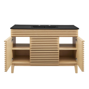 Modway Furniture Render 48" Single Sink Bathroom Vanity by Modway - Mid-Century Modern Design with Ample Storage Oak Black EEI-5398-OAK-BLK