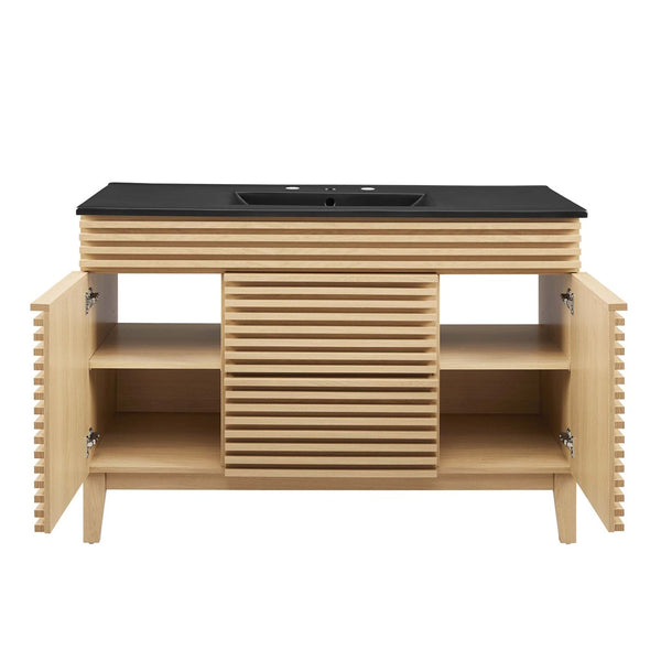 Modway Furniture Render 48" Single Sink Bathroom Vanity by Modway - Mid-Century Modern Design with Ample Storage Oak Black EEI-5398-OAK-BLK