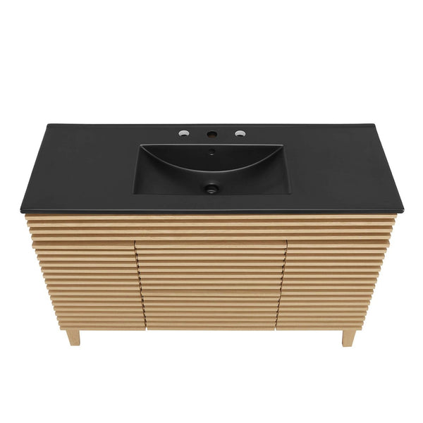 Modway Furniture Render 48" Single Sink Bathroom Vanity by Modway - Mid-Century Modern Design with Ample Storage Oak Black EEI-5398-OAK-BLK