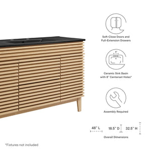 Modway Furniture Render 48" Single Sink Bathroom Vanity by Modway - Mid-Century Modern Design with Ample Storage Oak Black EEI-5398-OAK-BLK