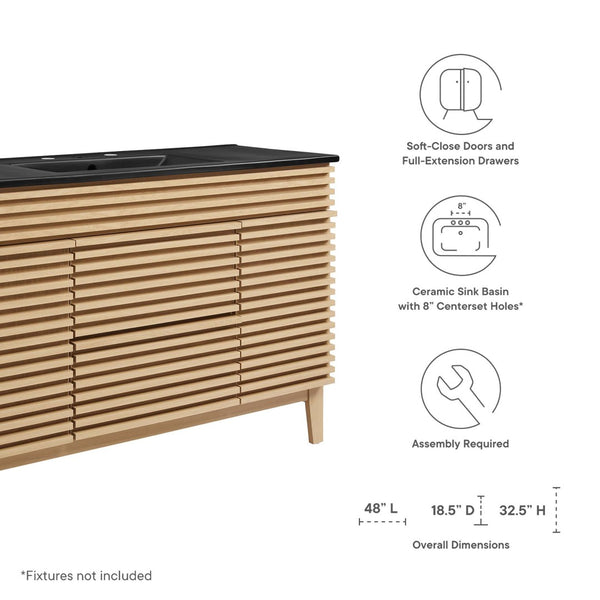 Modway Furniture Render 48" Single Sink Bathroom Vanity by Modway - Mid-Century Modern Design with Ample Storage Oak Black EEI-5398-OAK-BLK