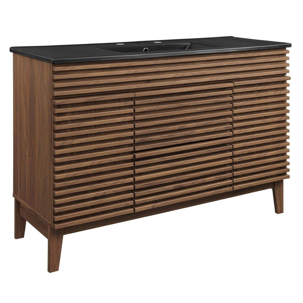 Modway Furniture Render 48" Single Sink Bathroom Vanity by Modway - Mid-Century Modern Design with Ample Storage Walnut Black EEI-5398-WAL-BLK