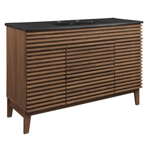 Modway Furniture Render 48" Single Sink Bathroom Vanity by Modway - Mid-Century Modern Design with Ample Storage Walnut Black EEI-5398-WAL-BLK