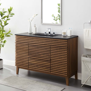 Modway Furniture Render 48" Single Sink Bathroom Vanity by Modway - Mid-Century Modern Design with Ample Storage Walnut Black EEI-5398-WAL-BLK