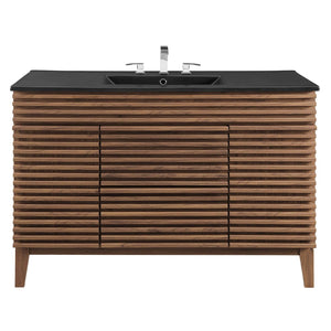 Modway Furniture Render 48" Single Sink Bathroom Vanity by Modway - Mid-Century Modern Design with Ample Storage Walnut Black EEI-5398-WAL-BLK