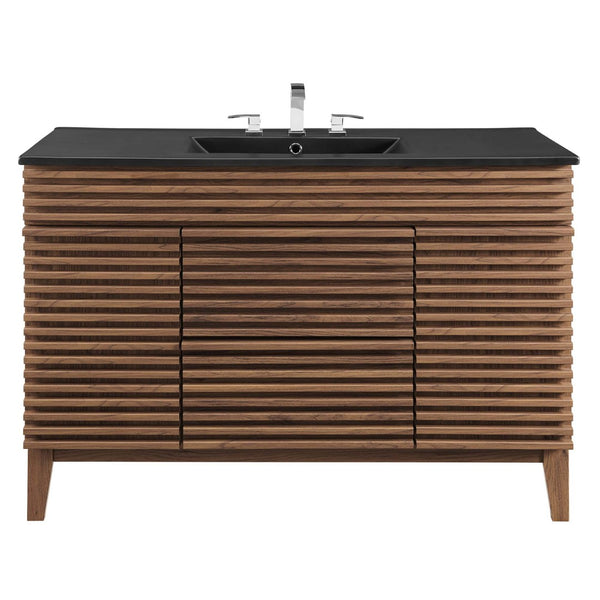 Modway Furniture Render 48" Single Sink Bathroom Vanity by Modway - Mid-Century Modern Design with Ample Storage Walnut Black EEI-5398-WAL-BLK