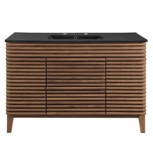 Modway Furniture Render 48" Single Sink Bathroom Vanity by Modway - Mid-Century Modern Design with Ample Storage Walnut Black EEI-5398-WAL-BLK