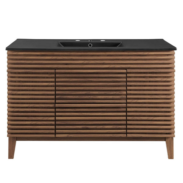 Modway Furniture Render 48" Single Sink Bathroom Vanity by Modway - Mid-Century Modern Design with Ample Storage Walnut Black EEI-5398-WAL-BLK