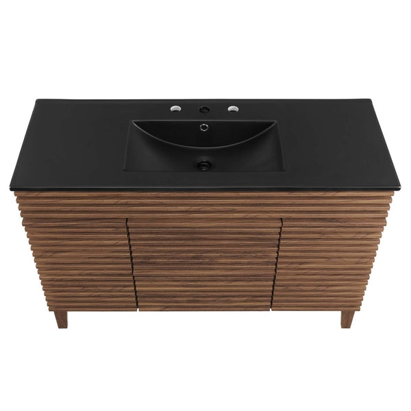 Modway Furniture Render 48" Single Sink Bathroom Vanity by Modway - Mid-Century Modern Design with Ample Storage Walnut Black EEI-5398-WAL-BLK