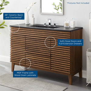 Modway Furniture Render 48" Single Sink Bathroom Vanity by Modway - Mid-Century Modern Design with Ample Storage Walnut Black EEI-5398-WAL-BLK