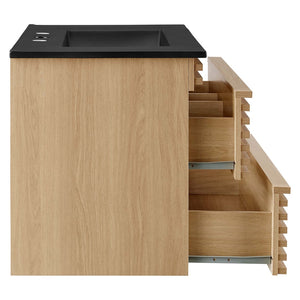 Modway Furniture Render 30" Wall-Mount Bathroom Vanity – Chic Mid-Century Modern Design with Ample Storage Space Oak Black EEI-5417-OAK-BLK