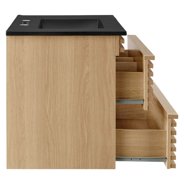 Modway Furniture Render 30" Wall-Mount Bathroom Vanity – Chic Mid-Century Modern Design with Ample Storage Space Oak Black EEI-5417-OAK-BLK