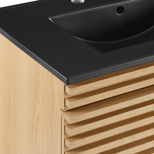 Modway Furniture Render 30" Wall-Mount Bathroom Vanity – Chic Mid-Century Modern Design with Ample Storage Space Oak Black EEI-5417-OAK-BLK