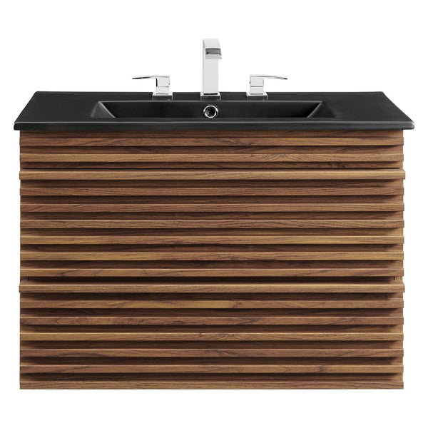 Modway Furniture Render 30" Wall-Mount Bathroom Vanity – Chic Mid-Century Modern Design with Ample Storage Space Walnut Black EEI-5417-WAL-BLK