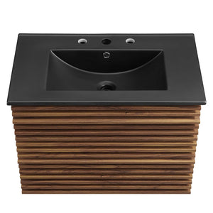 Modway Furniture Render 30" Wall-Mount Bathroom Vanity – Chic Mid-Century Modern Design with Ample Storage Space Walnut Black EEI-5417-WAL-BLK