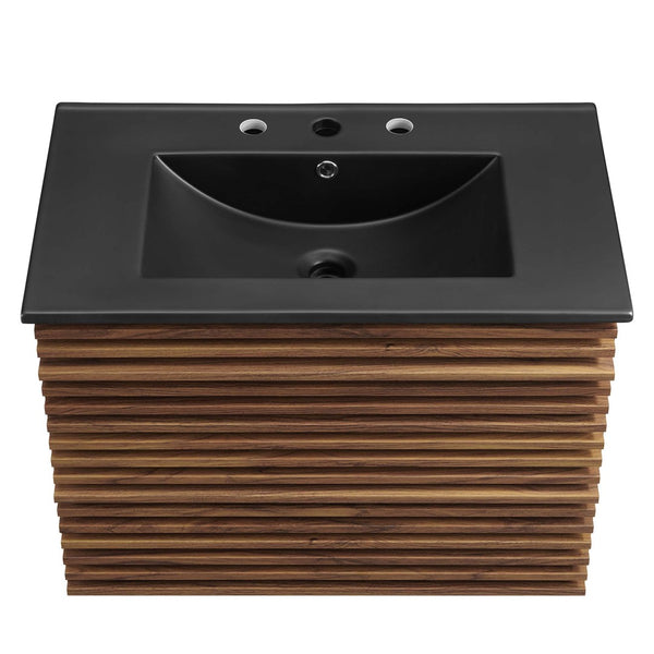 Modway Furniture Render 30" Wall-Mount Bathroom Vanity – Chic Mid-Century Modern Design with Ample Storage Space Walnut Black EEI-5417-WAL-BLK