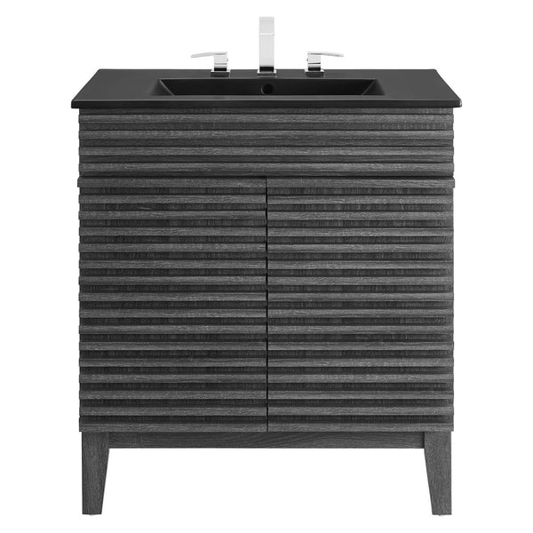 Modway Furniture Render 30" Bathroom Vanity - Mid-Century Modern with Curved Ceramic Basin and Soft-Close Doors Charcoal Black EEI-5418-CHA-BLK