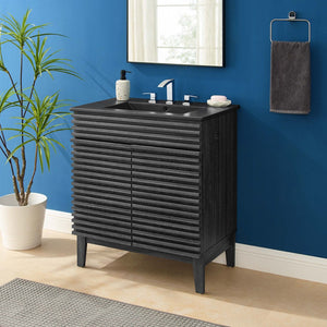 Modway Furniture Render 30" Bathroom Vanity - Mid-Century Modern with Curved Ceramic Basin and Soft-Close Doors Charcoal Black EEI-5418-CHA-BLK