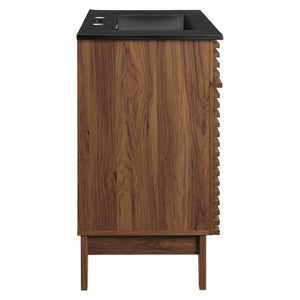 Modway Furniture Render 30" Bathroom Vanity - Mid-Century Modern with Curved Ceramic Basin and Soft-Close Doors Walnut Black EEI-5418-WAL-BLK