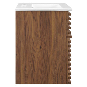 Modway Furniture Render 18" Wall-Mount Bathroom Vanity - Stylish Walnut Finish with Integrated Ceramic Sink & Storage EEI-5419-WAL-WHI