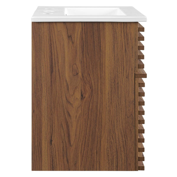Modway Furniture Render 18" Wall-Mount Bathroom Vanity - Stylish Walnut Finish with Integrated Ceramic Sink & Storage EEI-5419-WAL-WHI