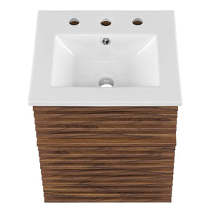 Modway Furniture Render 18" Wall-Mount Bathroom Vanity - Stylish Walnut Finish with Integrated Ceramic Sink & Storage EEI-5419-WAL-WHI