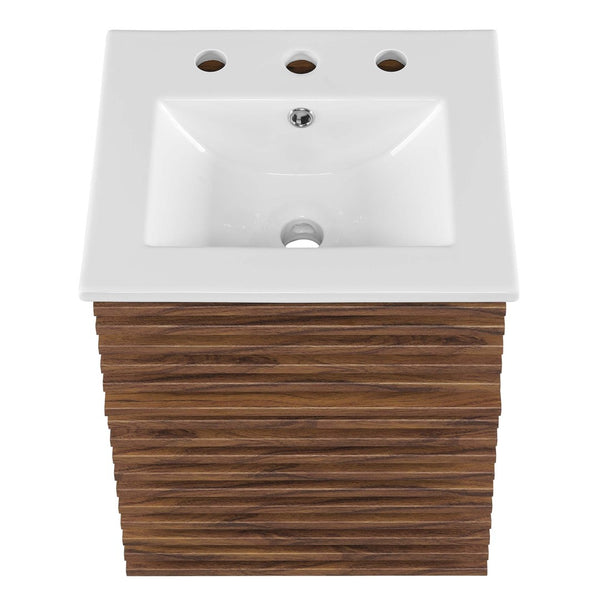 Modway Furniture Render 18" Wall-Mount Bathroom Vanity - Stylish Walnut Finish with Integrated Ceramic Sink & Storage EEI-5419-WAL-WHI
