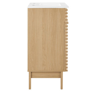 Modway Furniture Render 18" Mid-Century Bathroom Vanity Cabinet with Curved Basin and Tapered Wood Legs for Style Oak White EEI-5420-OAK-WHI