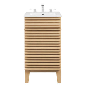 Modway Furniture Render 18" Mid-Century Bathroom Vanity Cabinet with Curved Basin and Tapered Wood Legs for Style Oak White EEI-5420-OAK-WHI