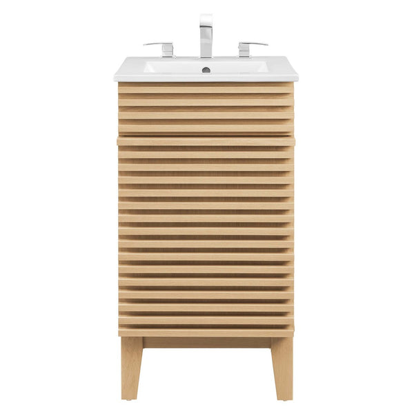 Modway Furniture Render 18" Mid-Century Bathroom Vanity Cabinet with Curved Basin and Tapered Wood Legs for Style Oak White EEI-5420-OAK-WHI