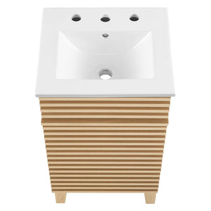 Modway Furniture Render 18" Mid-Century Bathroom Vanity Cabinet with Curved Basin and Tapered Wood Legs for Style Oak White EEI-5420-OAK-WHI