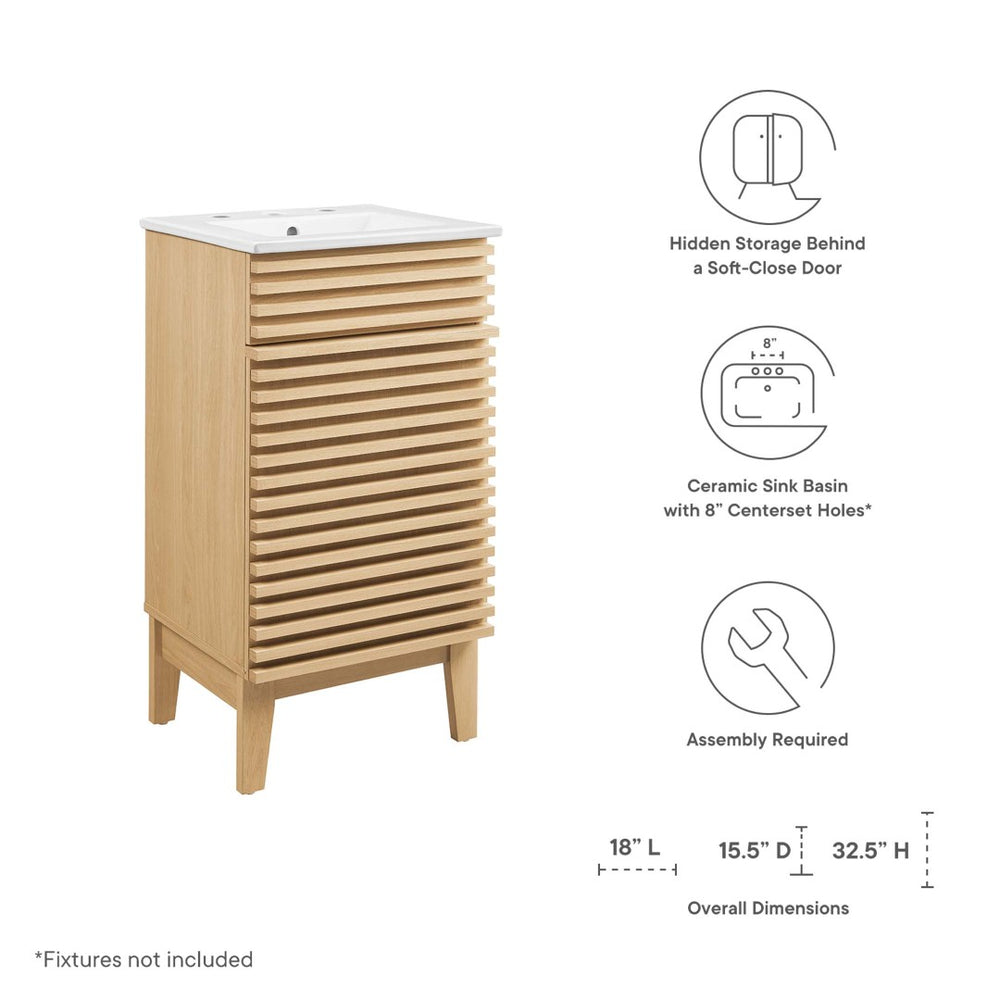 Modway Furniture Render 18" Mid-Century Bathroom Vanity Cabinet with Curved Basin and Tapered Wood Legs for Style Oak White EEI-5420-OAK-WHI