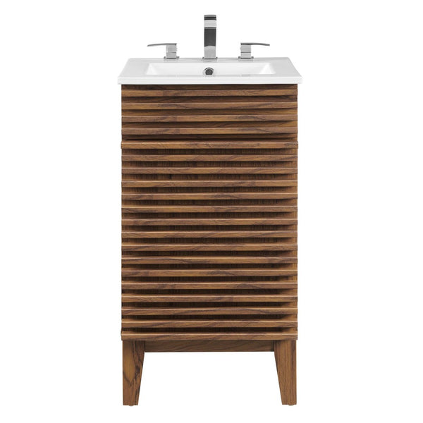 Modway Furniture Render 18" Mid-Century Bathroom Vanity Cabinet with Curved Basin and Tapered Wood Legs for Style Walnut White EEI-5420-WAL-WHI