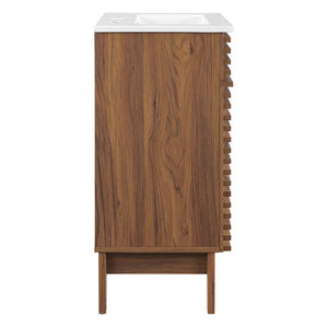 Modway Furniture Render 18" Mid-Century Bathroom Vanity Cabinet with Curved Basin and Tapered Wood Legs for Style Walnut White EEI-5420-WAL-WHI
