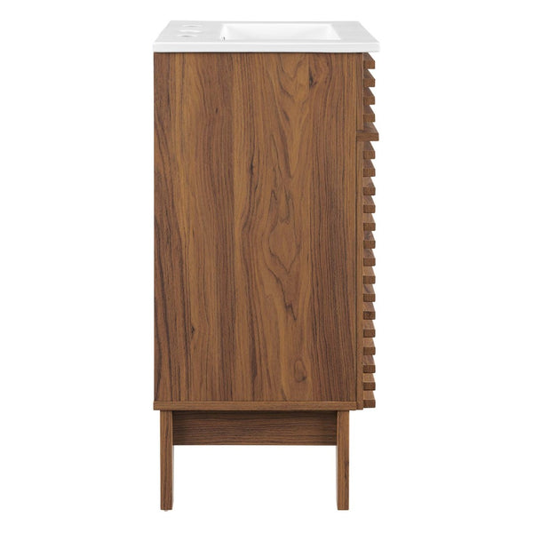 Modway Furniture Render 18" Mid-Century Bathroom Vanity Cabinet with Curved Basin and Tapered Wood Legs for Style Walnut White EEI-5420-WAL-WHI