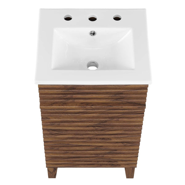 Modway Furniture Render 18" Mid-Century Bathroom Vanity Cabinet with Curved Basin and Tapered Wood Legs for Style Walnut White EEI-5420-WAL-WHI