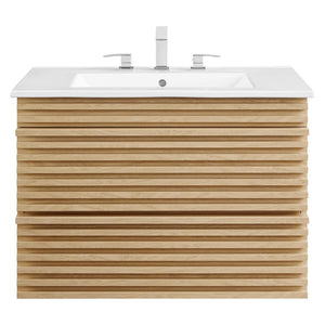 Modway Furniture Render 30" Wall-Mount Bathroom Vanity - Mid-Century Modern Design with Ample Storage Solutions Oak White EEI-5421-OAK-WHI