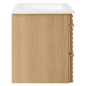 Modway Furniture Render 30" Wall-Mount Bathroom Vanity - Mid-Century Modern Design with Ample Storage Solutions Oak White EEI-5421-OAK-WHI