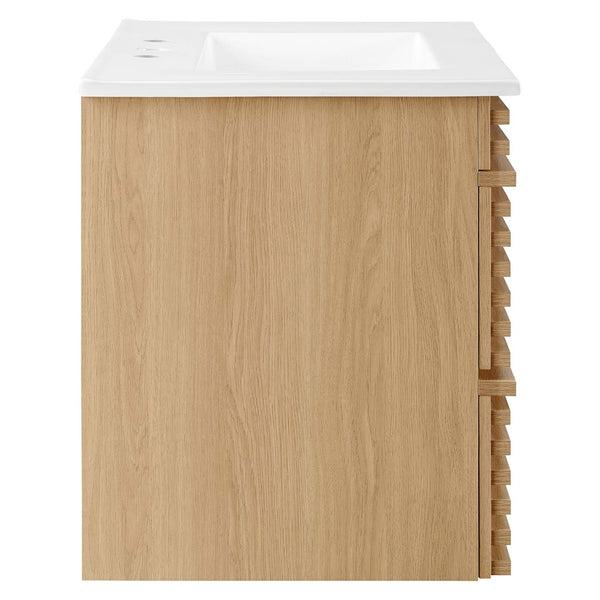 Modway Furniture Render 30" Wall-Mount Bathroom Vanity - Mid-Century Modern Design with Ample Storage Solutions Oak White EEI-5421-OAK-WHI
