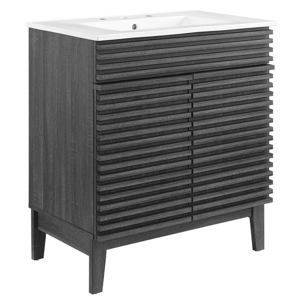 Modway Furniture Render 30" Bathroom Vanity Cabinet - Mid-Century Modern Design with Curved Basin & Soft-Close Doors Charcaol White EEI-5422-CHA-WHI