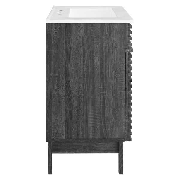 Modway Furniture Render 30" Bathroom Vanity Cabinet - Mid-Century Modern Design with Curved Basin & Soft-Close Doors Charcaol White EEI-5422-CHA-WHI