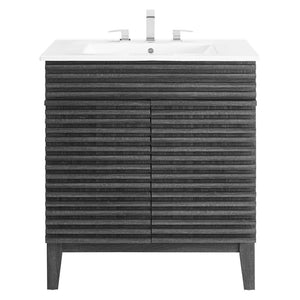 Modway Furniture Render 30" Bathroom Vanity Cabinet - Mid-Century Modern Design with Curved Basin & Soft-Close Doors Charcaol White EEI-5422-CHA-WHI
